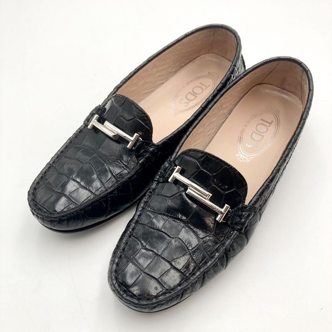 美品✨TOD'S ローファー ドライビングシューズ 黒 クロコ ダブル