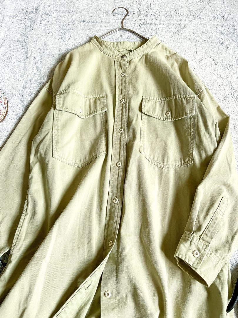 ゆったりオーバーサイズバンド デニムシャツワンピース