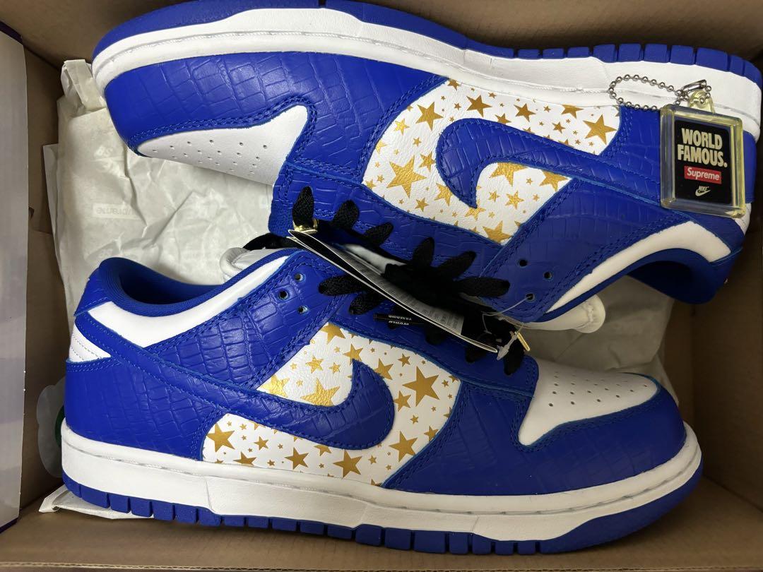 靴 Supreme Nike SB Dunk Low Gold Stars Blue