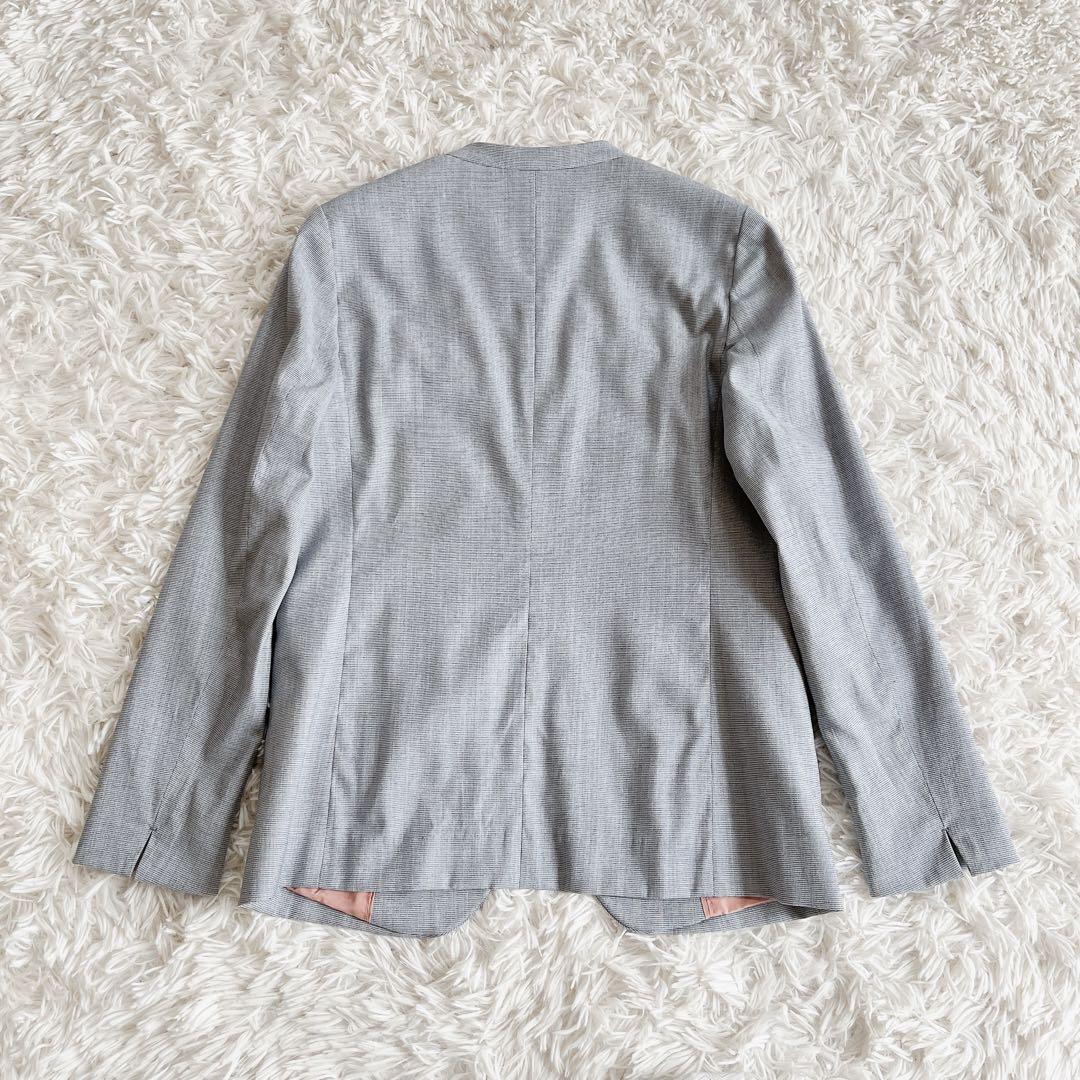 【トゥモローランド】 ノーカラジャケット シルキーピンヘッド ブルー系 34