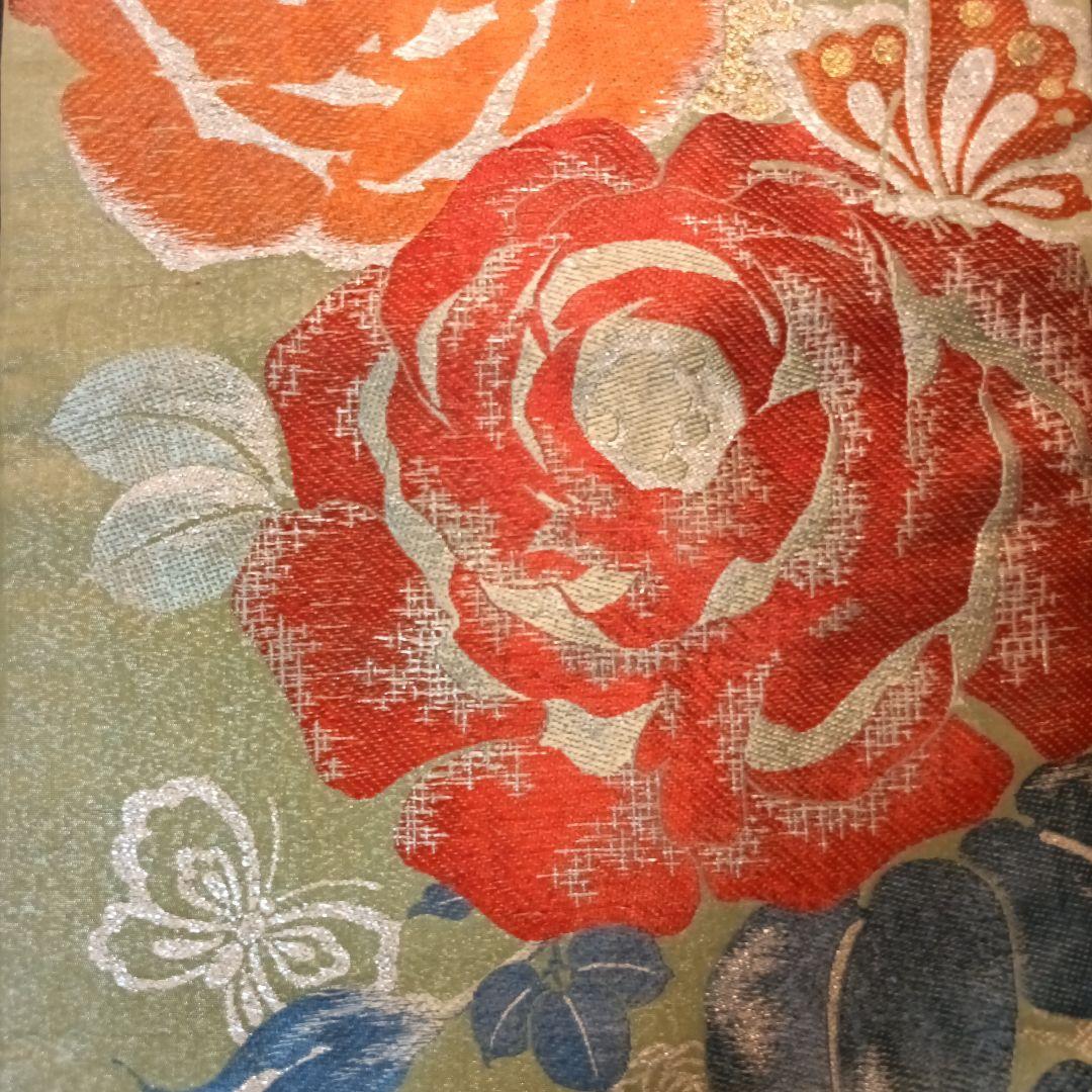 渚様ご購入) 8201 アンティーク帯 名古屋帯 薔薇に蝶 渚様ご購入) 8201 アンティーク帯 名古屋帯 薔薇に蝶