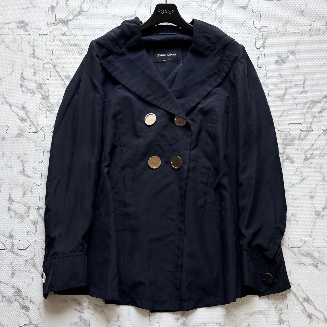 美品✨ジョルジオアルマーニ シルク100% ダブルジャケット ネイビー 38