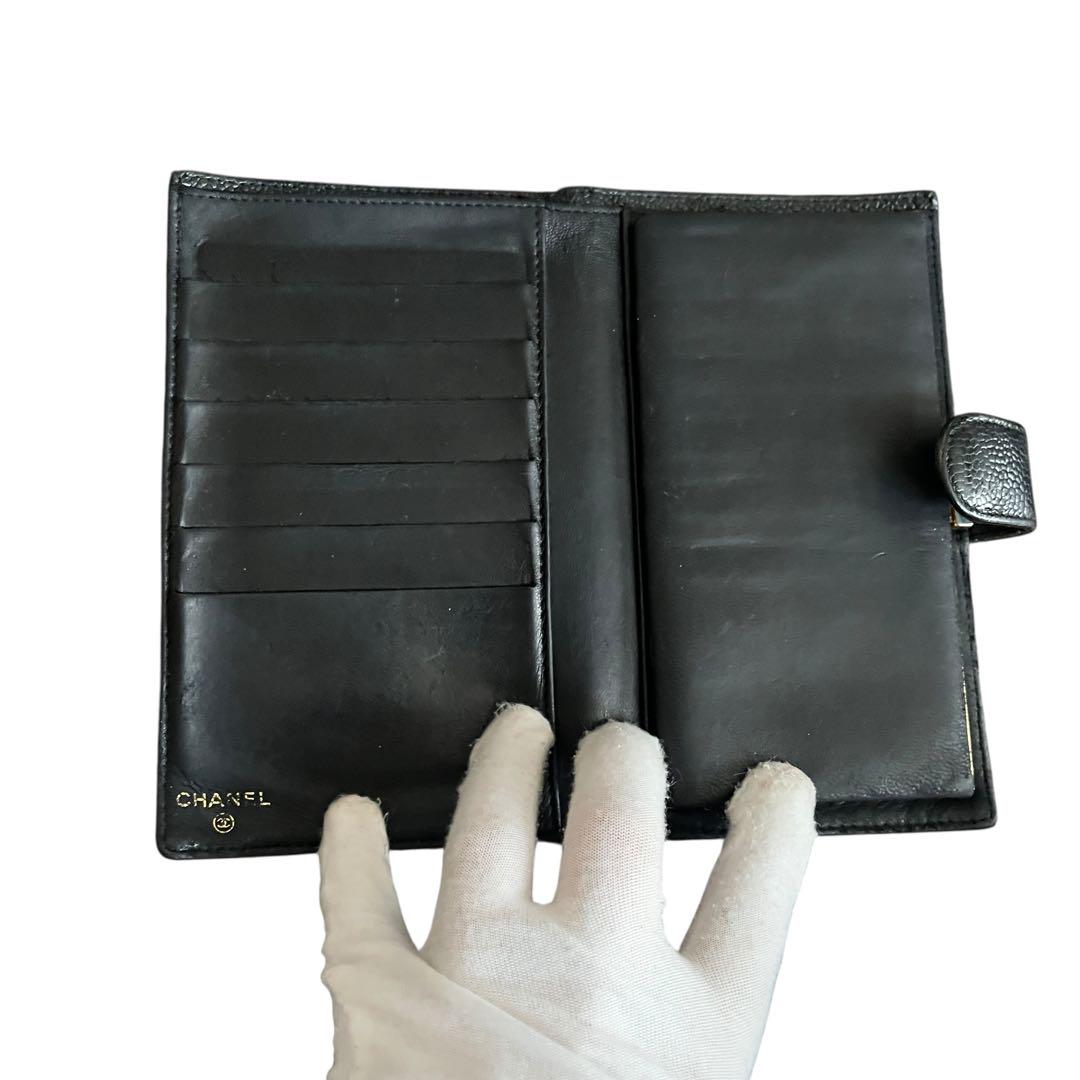 外側美品 CHANEL シャネル 長財布 キャビアスキン ブラック