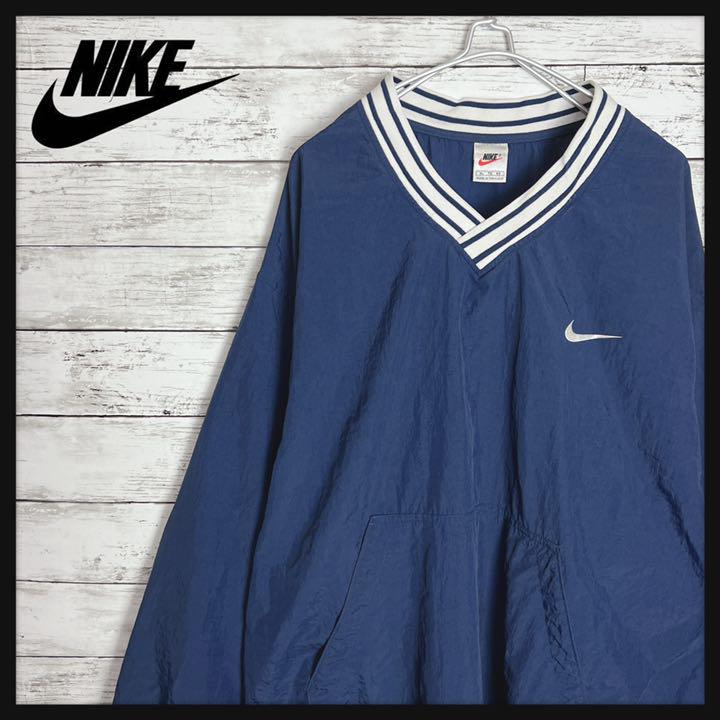 入手困難】 90s ナイキ NIKE ナイロン プルオーバー 刺繍 ネイビー 終売品 【入手困難】90's 銀タグ ネイビー プルオーバー スウェット NIKE スウェット