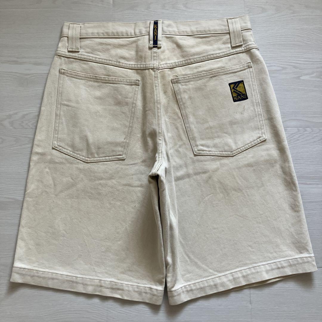 【特別セール品】 90s KARL KANI オフホワイト極太 デニムバギーショーツ B系 パンツ