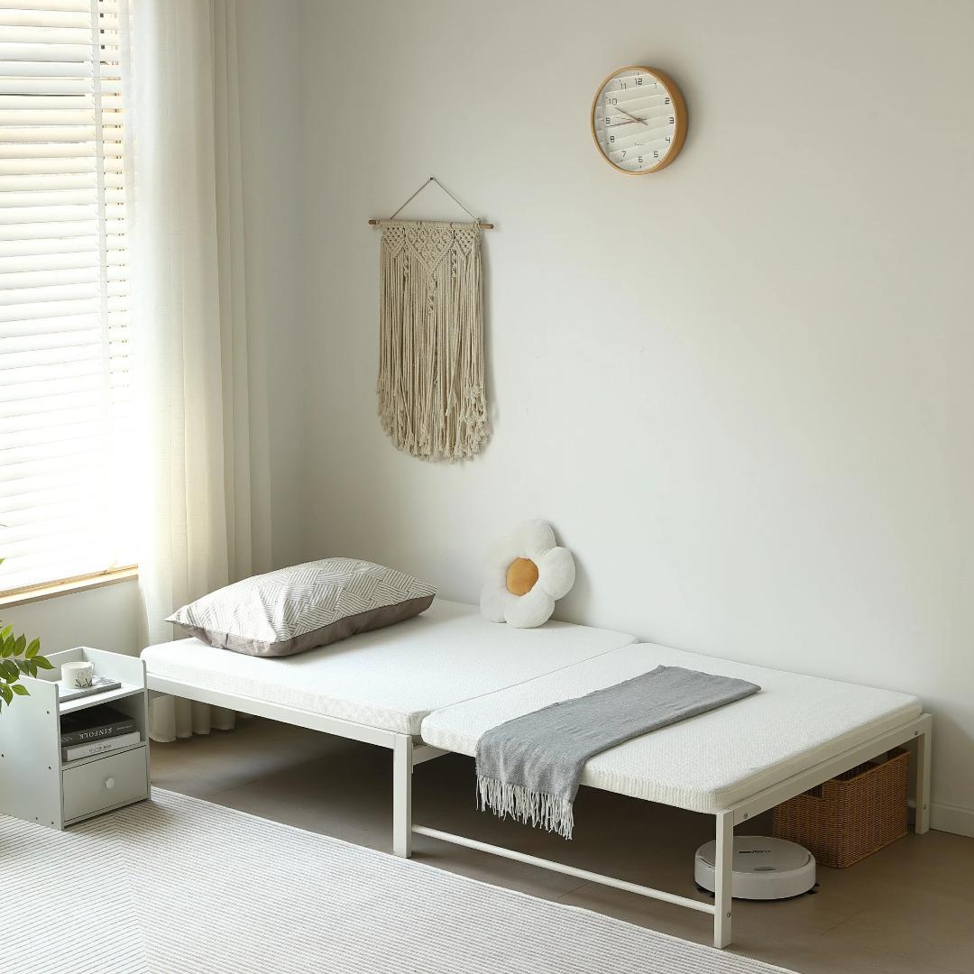 超人気! 伸長式ベッド ベッドフレーム 2way アイアン 来客用 White 超人気! 伸長式ベッド ベッドフレーム 2way アイアン 来客用 White