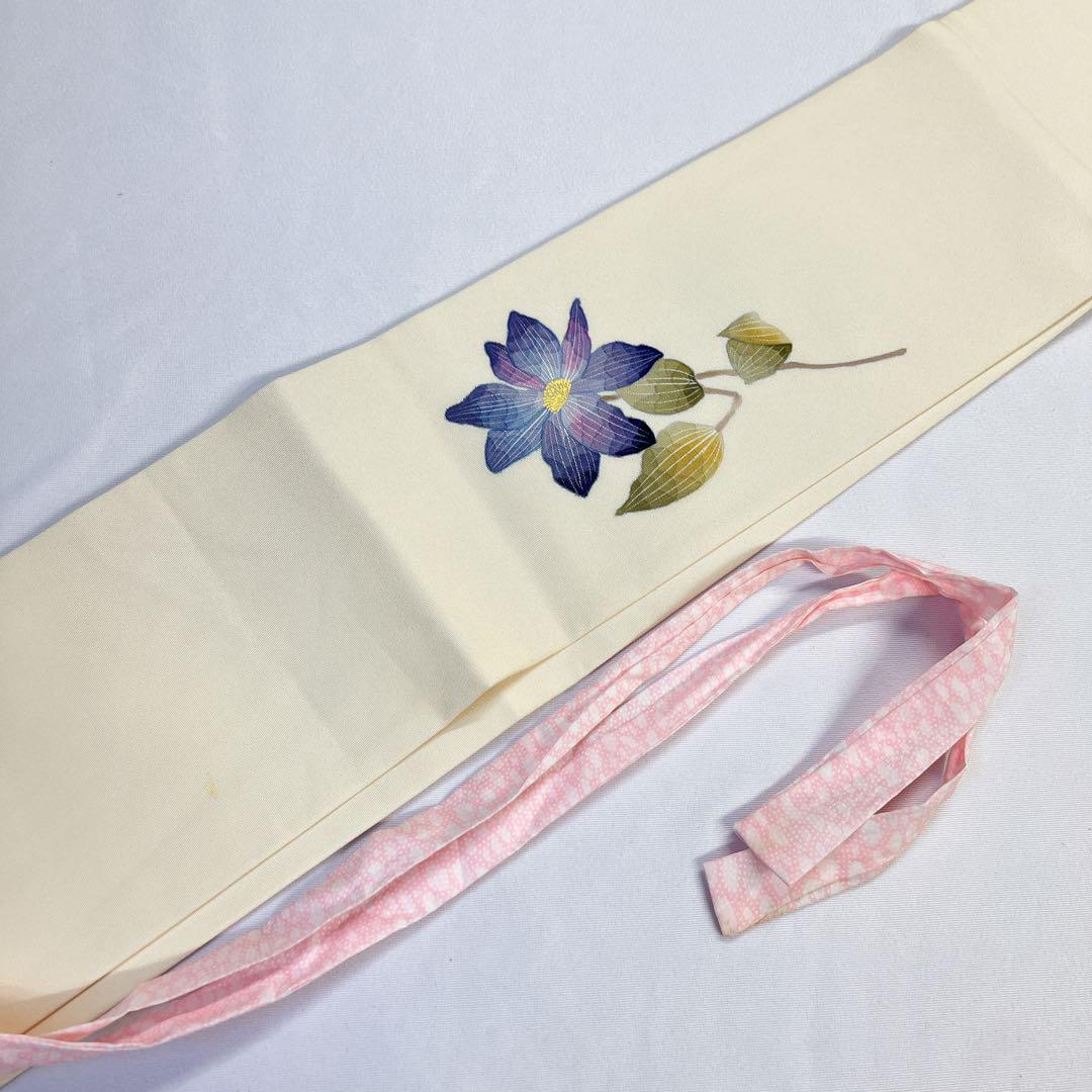 付け帯　作り帯　正絹　塩瀬　作家物　花模様　グラデーション　着物　065t 付け帯 作り帯 正絹 塩瀬 作家物 花模様 グラデーション 着物