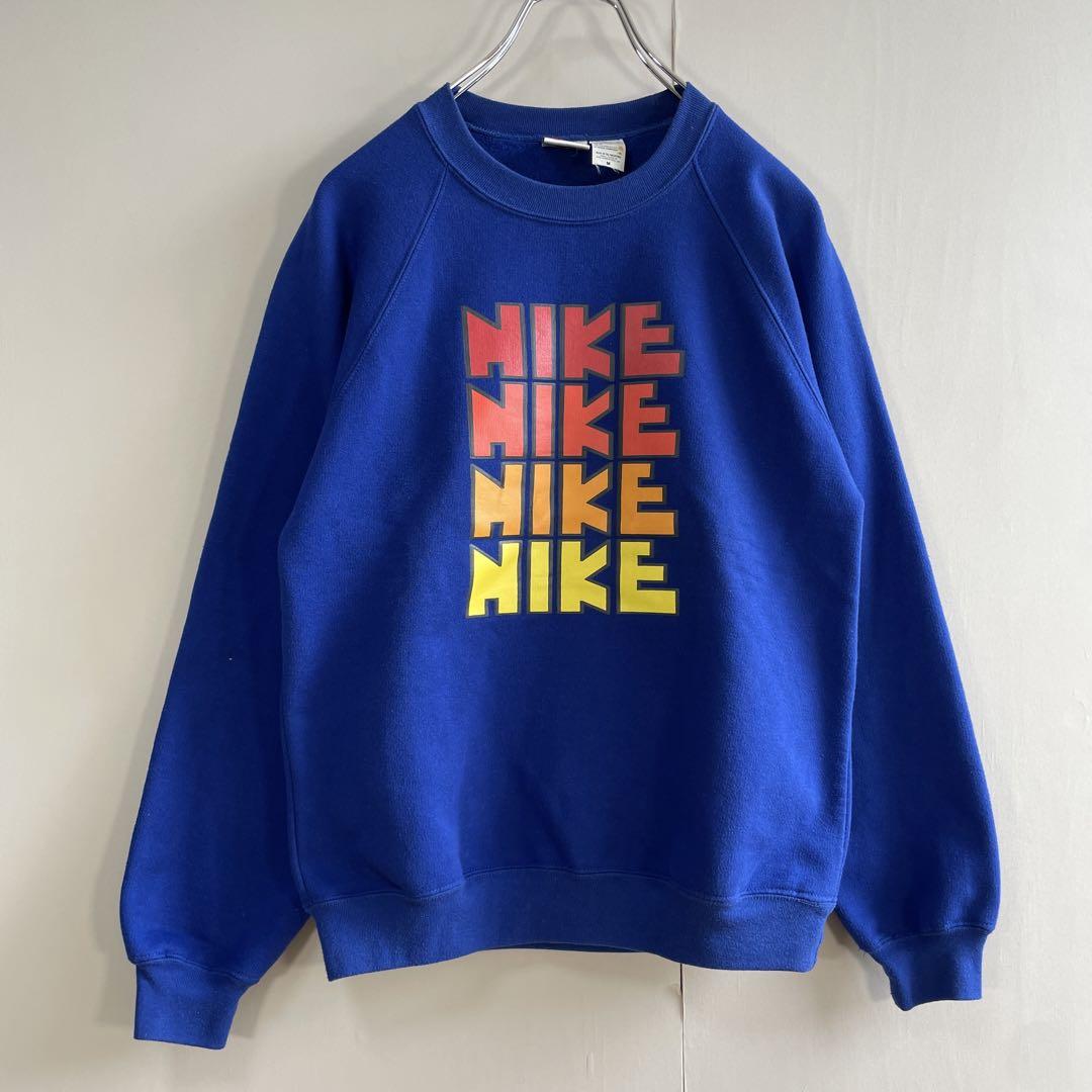 【ゴツナイキ4連ロゴ、ラグランスウェット】NIKE古着ストリート青プルオーバー 画像2