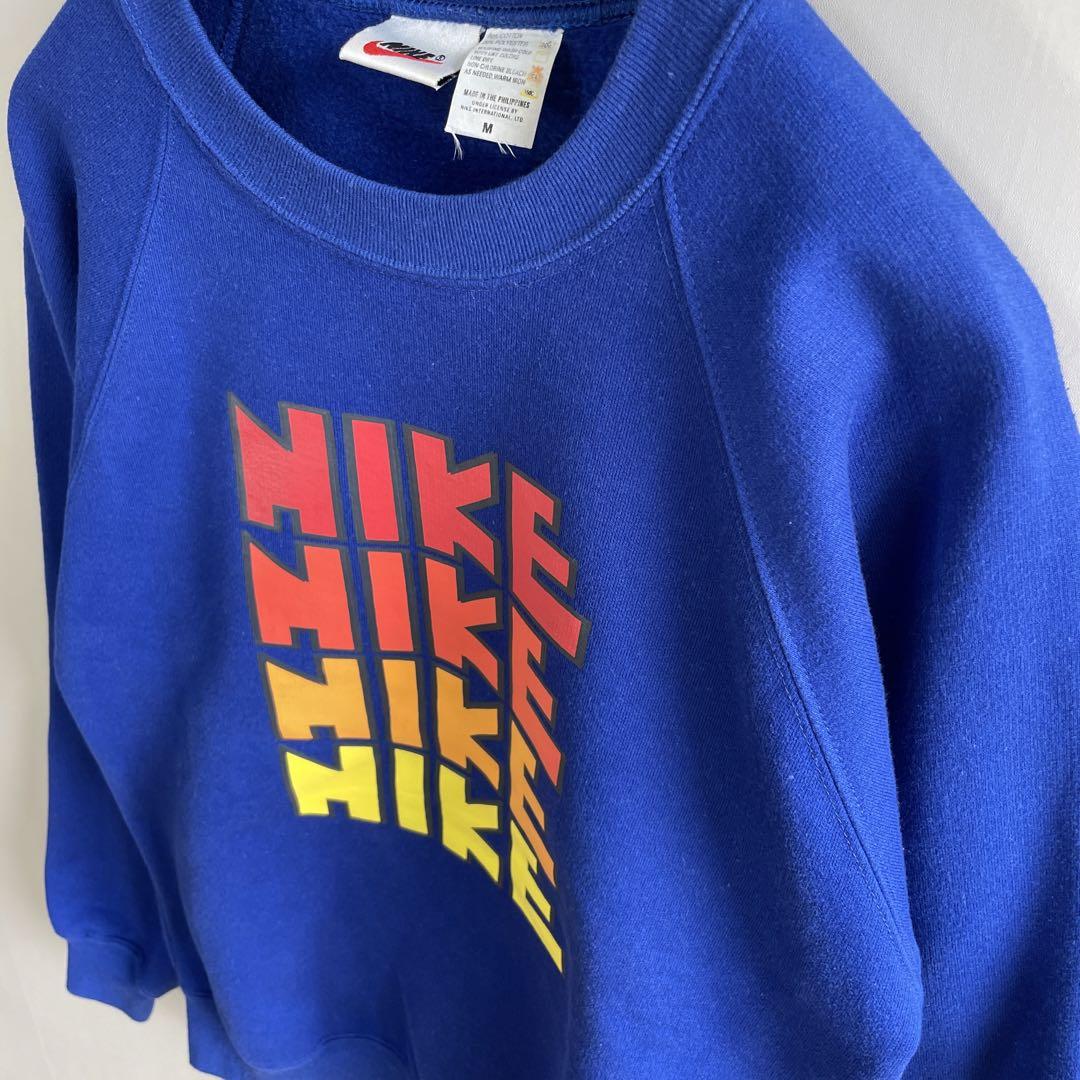 【ゴツナイキ4連ロゴ、ラグランスウェット】NIKE古着ストリート青プルオーバー 画像6