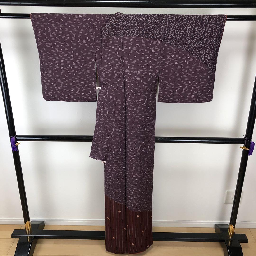 SK-081 小紋 広衿 袷 正絹 華 観世水 鹿の子 菱 カジュアル 高級