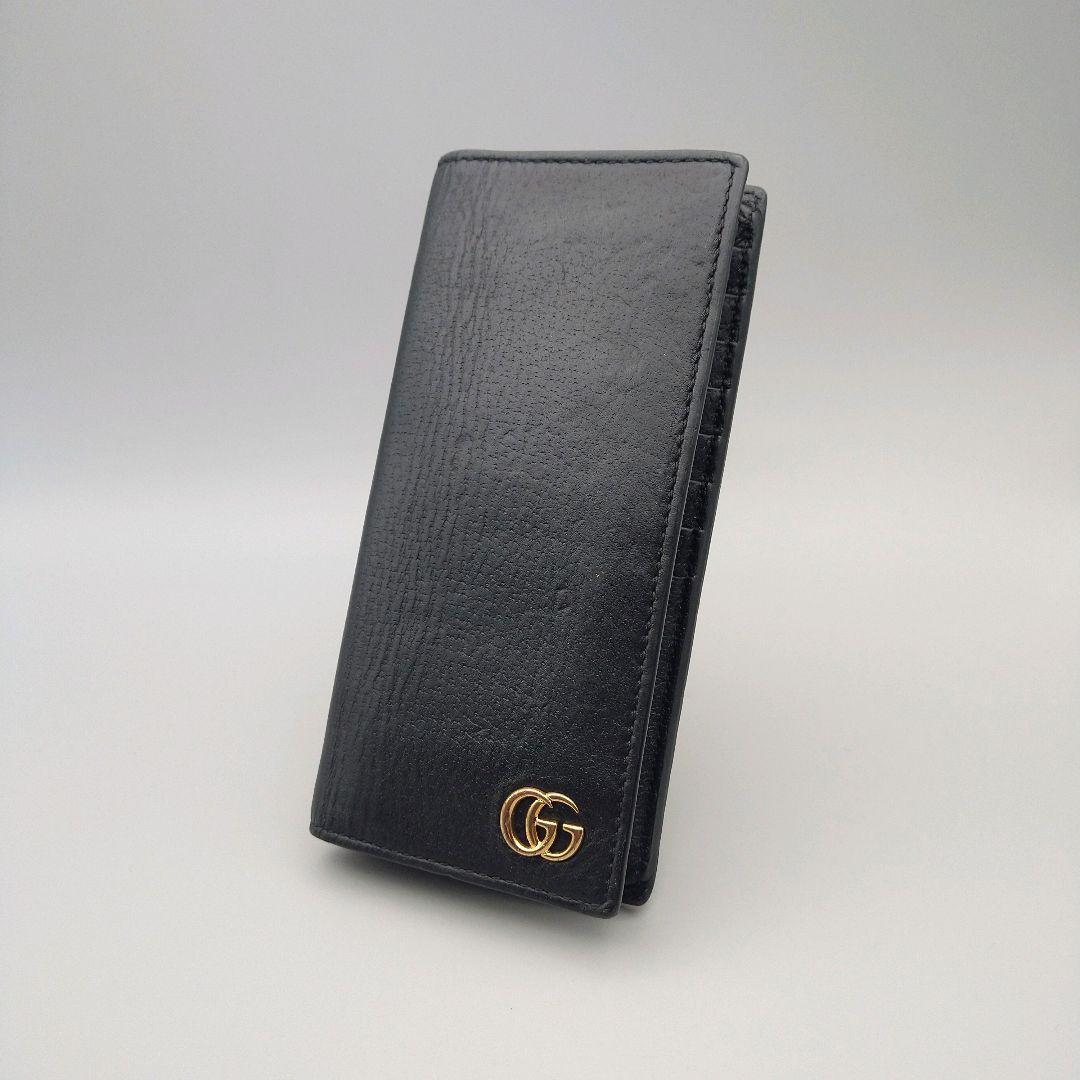 GUCCI グッチ 長財布 GGマーモント 黒 ブラック メンズ カード入れ