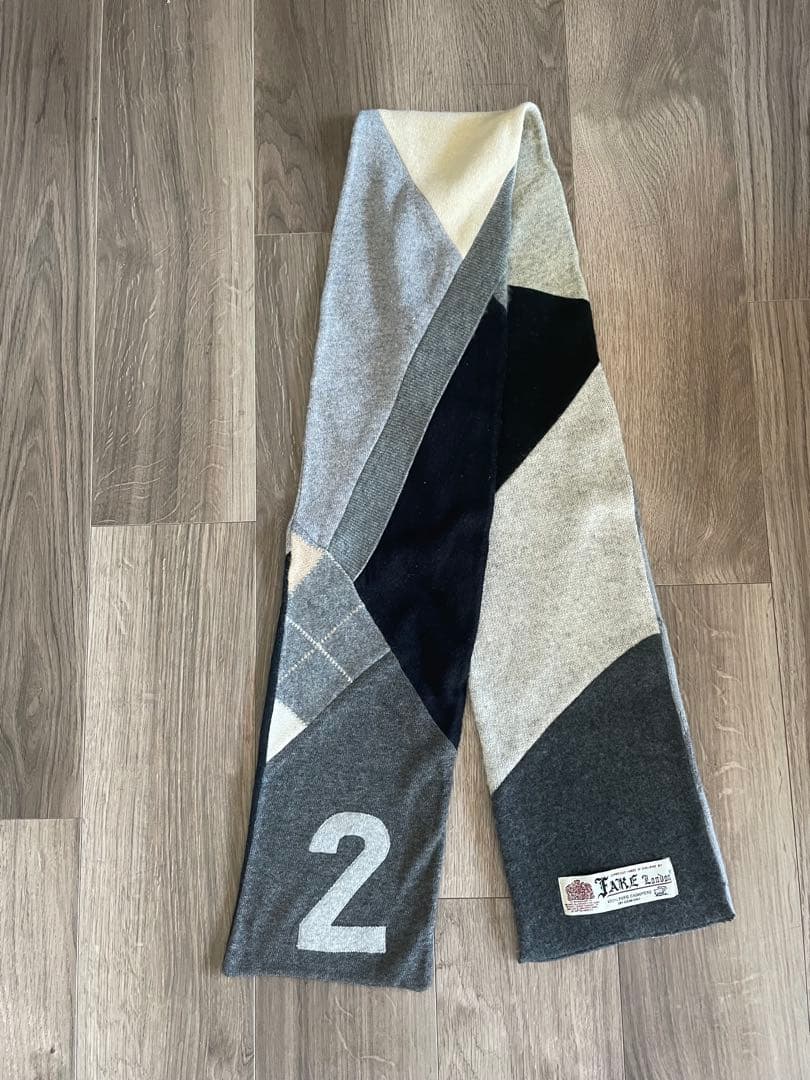 超 カシミヤ FAKE London パッチワークマフラー英国製FAKE LONDON