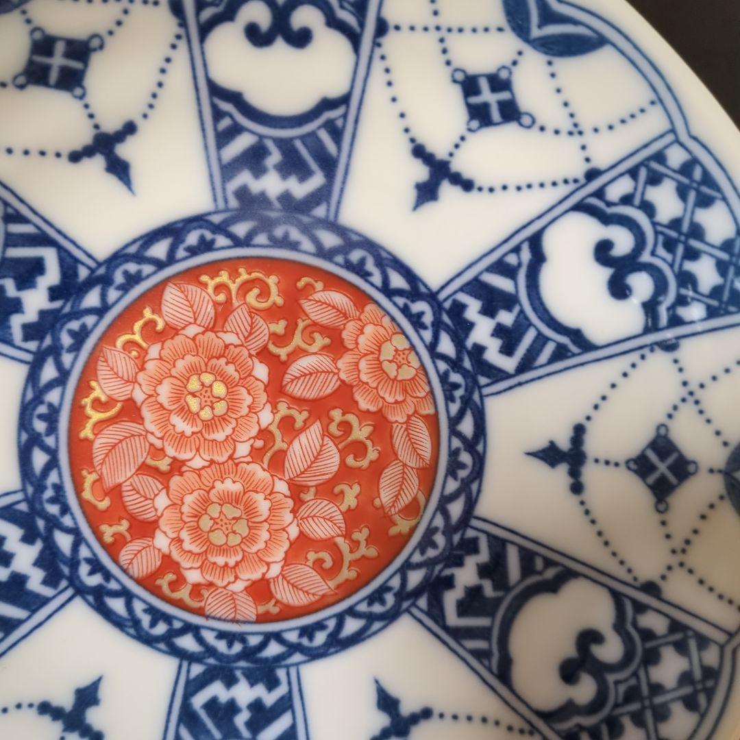 九谷焼 青郊窯（青風窯）染付瓔珞紋時代画風 4号皿揃 銘々皿