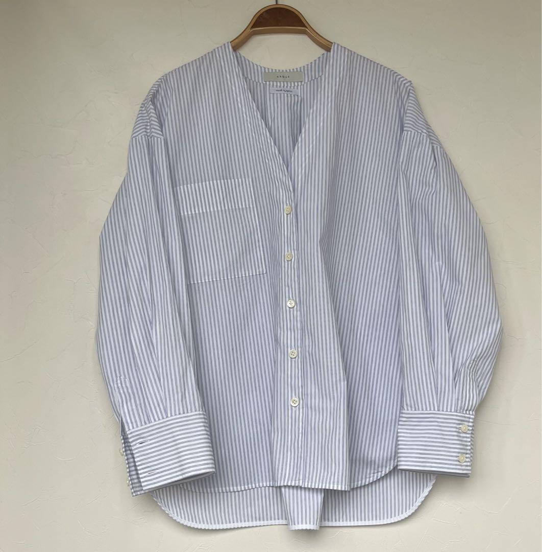 トップス ARGUE V-NECK TIDY SHIRT/stripe