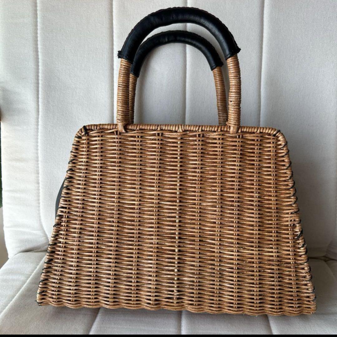 【The Bagmati 】★ ザバグマティ　カゴバッグ　ラタン 本革　黒