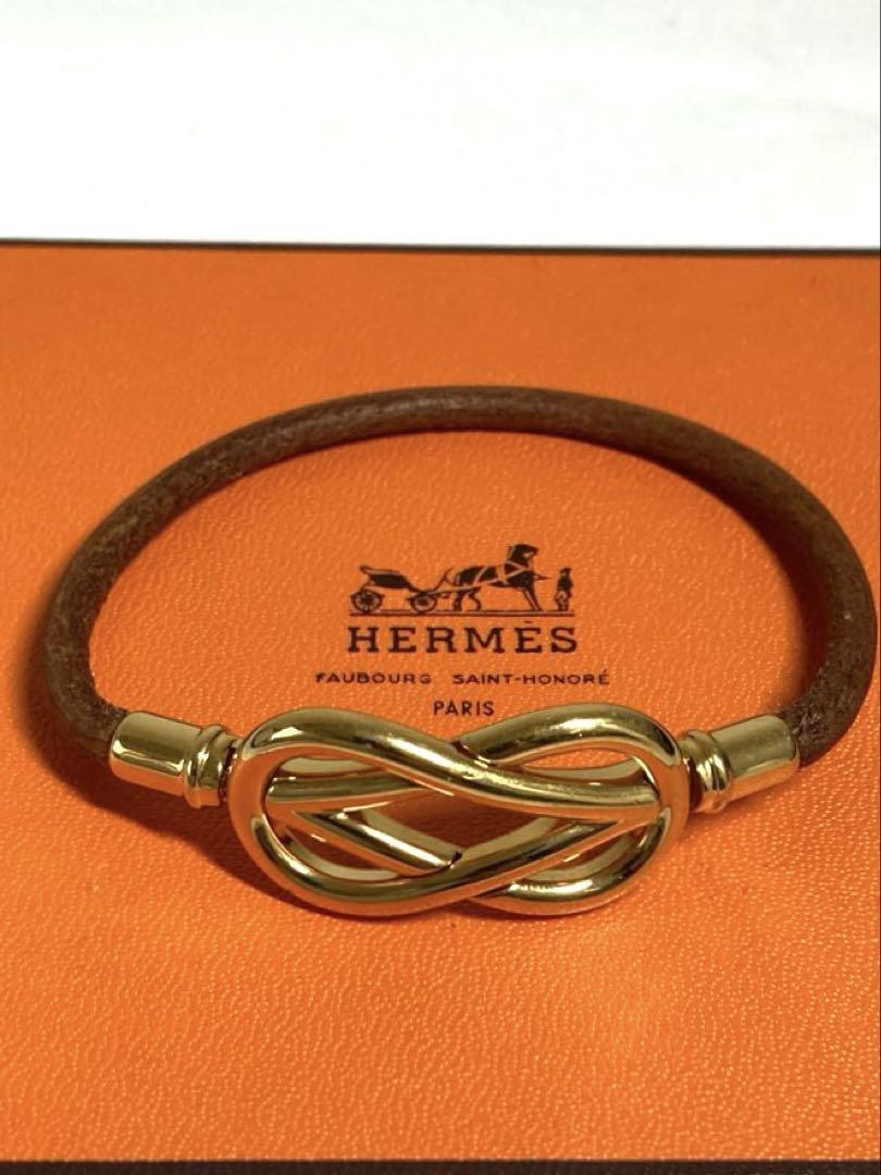美品【エルメス】ダブルストラップブレスレット ゴールド金具 エルメス Hermes ブレスレット バングル ゴールド金具 グレー