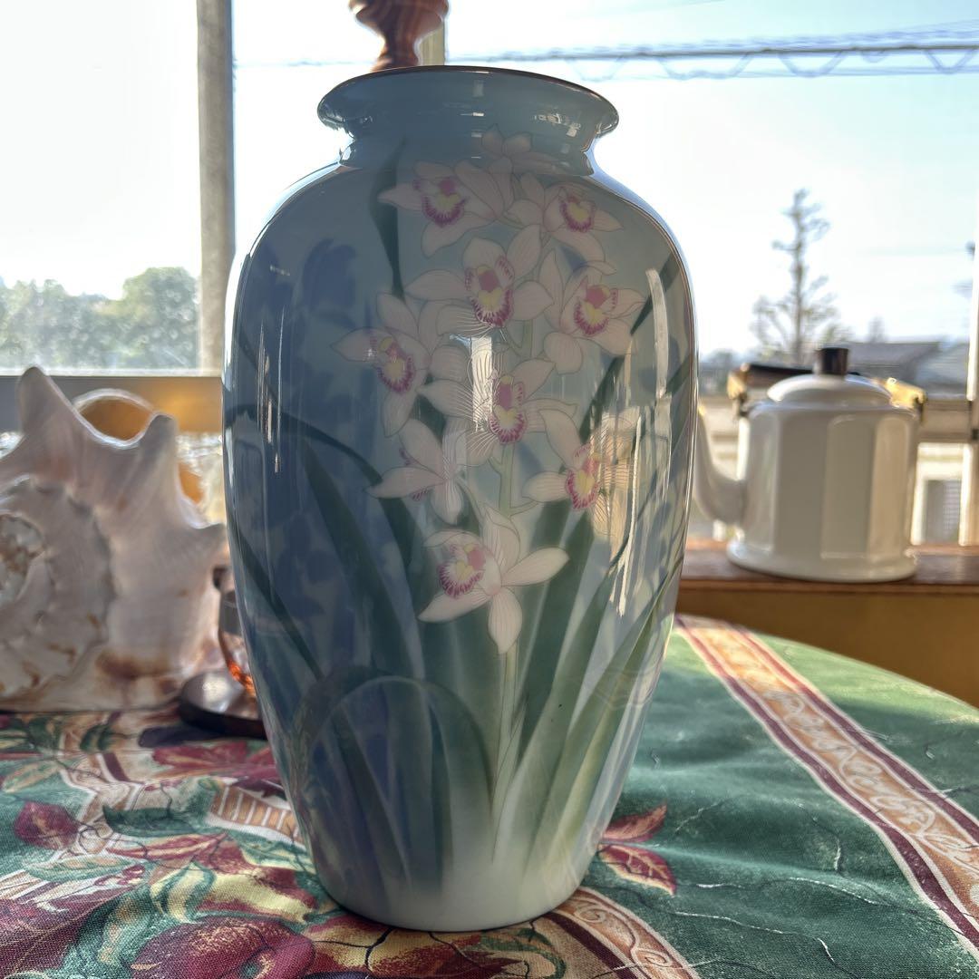 深川製磁 花瓶 色絵彩磁 胡蝶蘭 花入 花器 宮内庁御用達