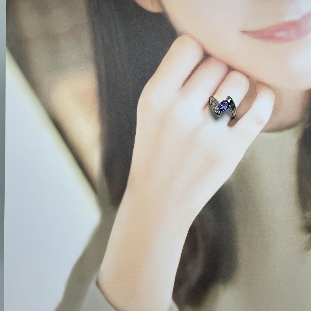 美品 Pt900 ダイヤ付 天然タンザナイト リング TZ1.12 D0.08