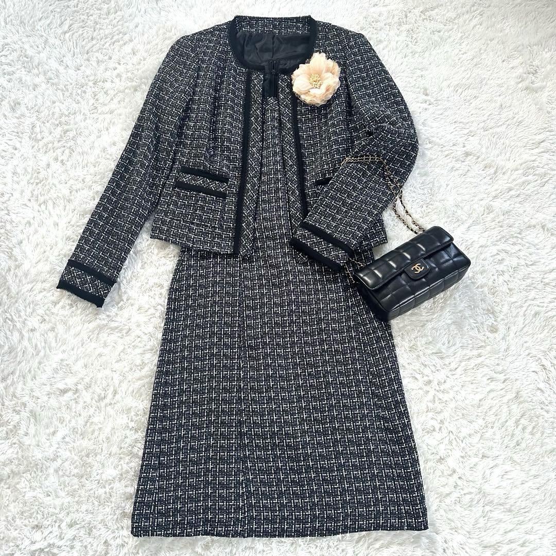 【美品】 ママスーツ　ノーカラージャケット ワンピースセットアップ入学式　卒業式