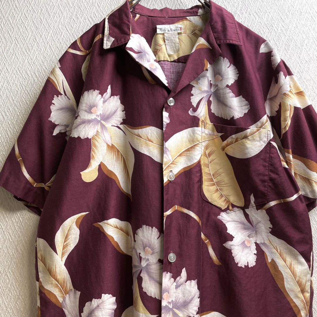 古着 レトロ シャツ 総柄 花柄 柄シャツ 開襟 オープンカラー アロハ 半袖