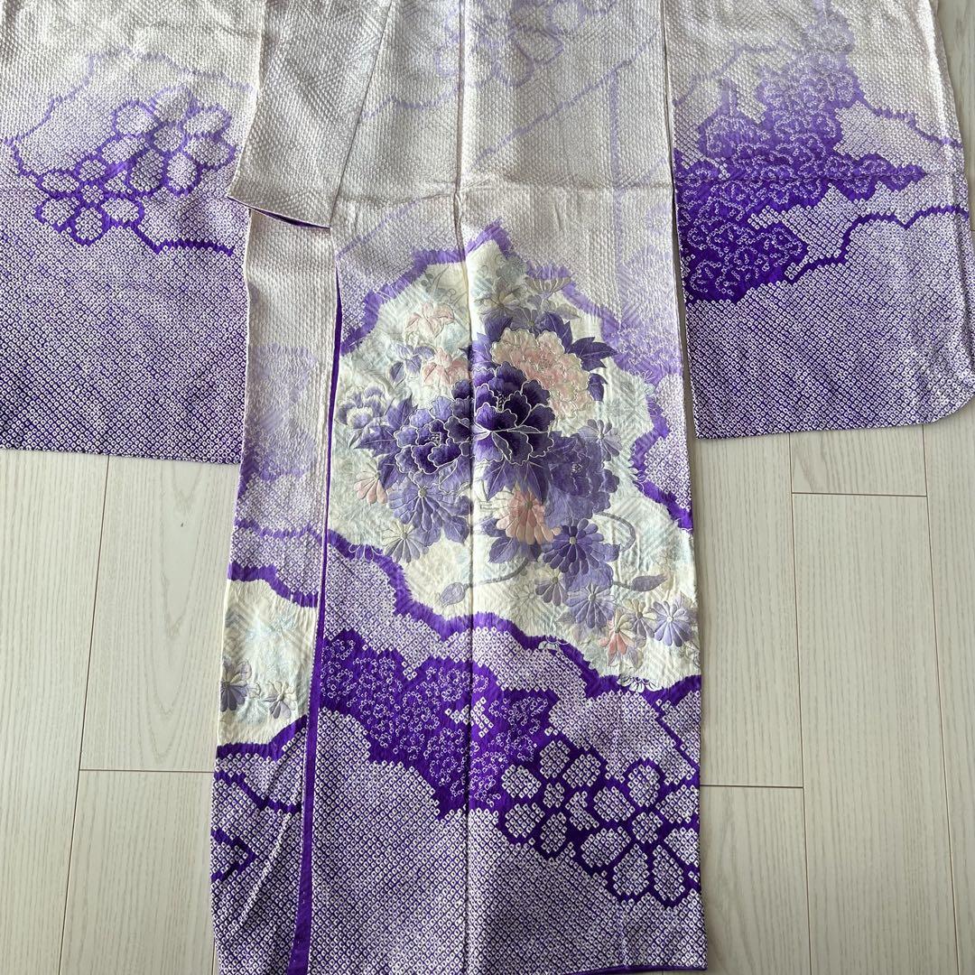 【超お買い得！】 振袖 紫 刺繍 絞り 豪華 着物・浴衣