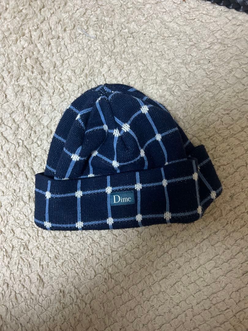 Dime ネイビー チェック ビーニー