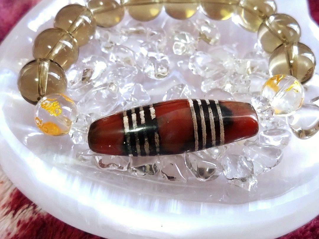 保障できる 天珠】三色八線天珠 希少 良質紅玉 dzibeads ブレスレット ブレスレット・バングル