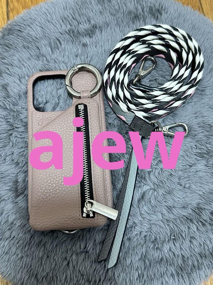 ajew エジュー 14Pro iPhoneケース ストラップ ピンク グレー