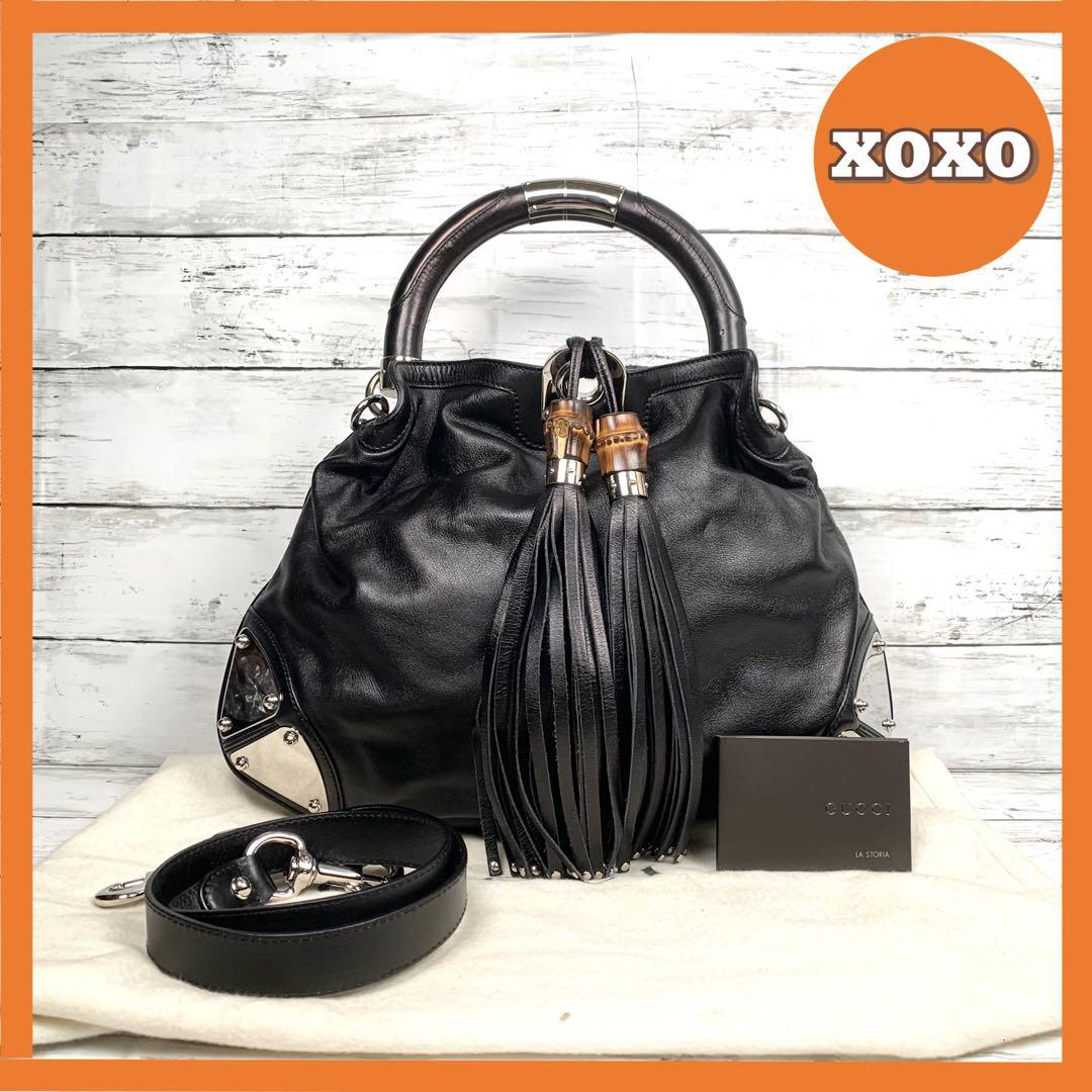 ◆極美品・超希少品◆ GUCCI ハンドバッグ 2way シマ バンブー レザー