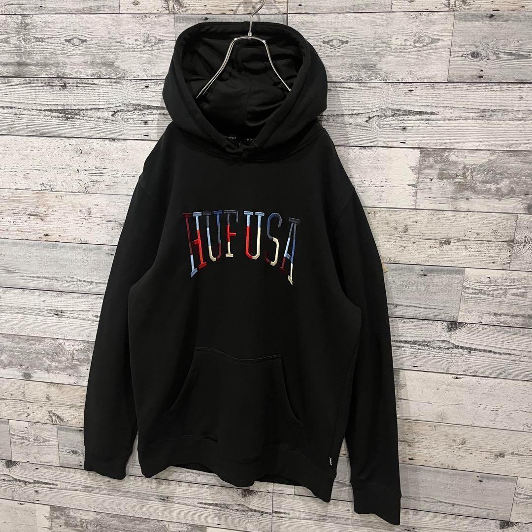 369【美品】ハフ 刺繍ロゴ USA パーカー 希少モデル 人気 Ｌ入手困難