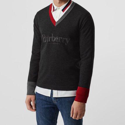 BURBERRY メリノウールVネックセーター SQAVw-m98450559652 刺繍入りロゴ 最安値得価