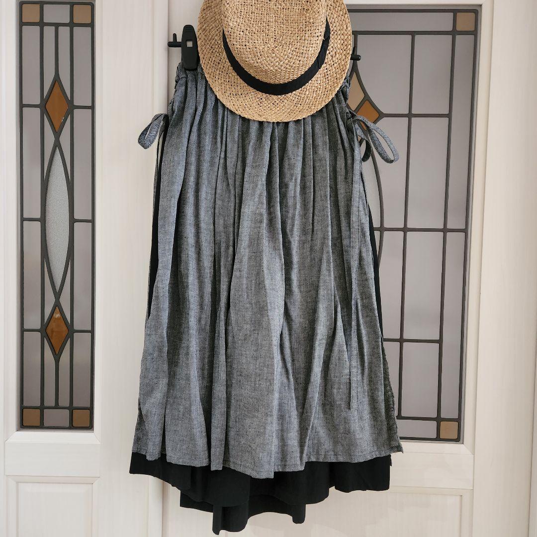 ハンドメイド作家様作品　ヘリンボーンリネンエプロンスカート(未使用)