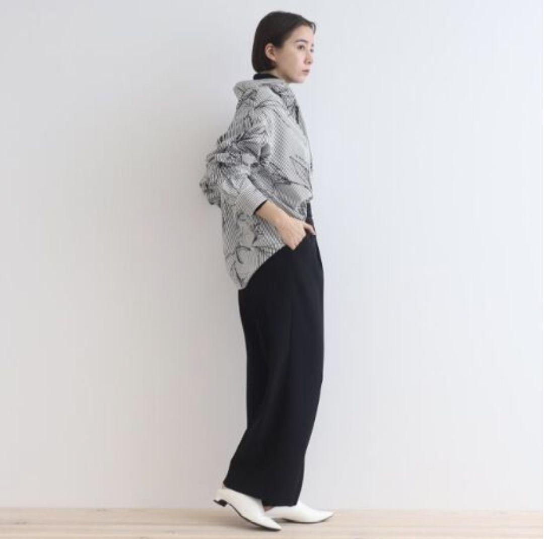 INDIVI《日本製UVケア》ウール混ワイドパンツ（ブラック）36（S）