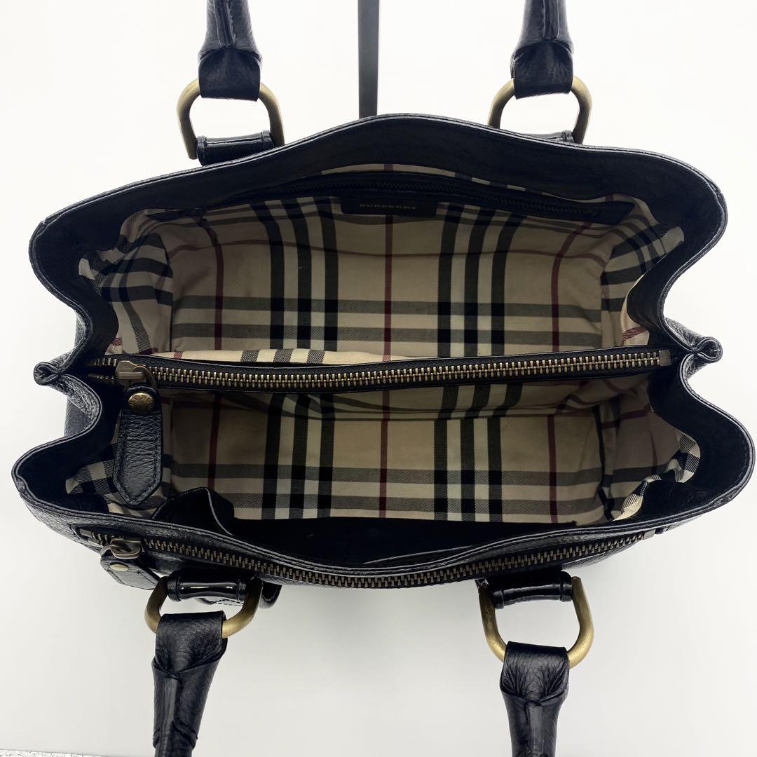 Burberry バーバリー ハンドバッグ ノバチェック 黒 レザー ロゴ金具