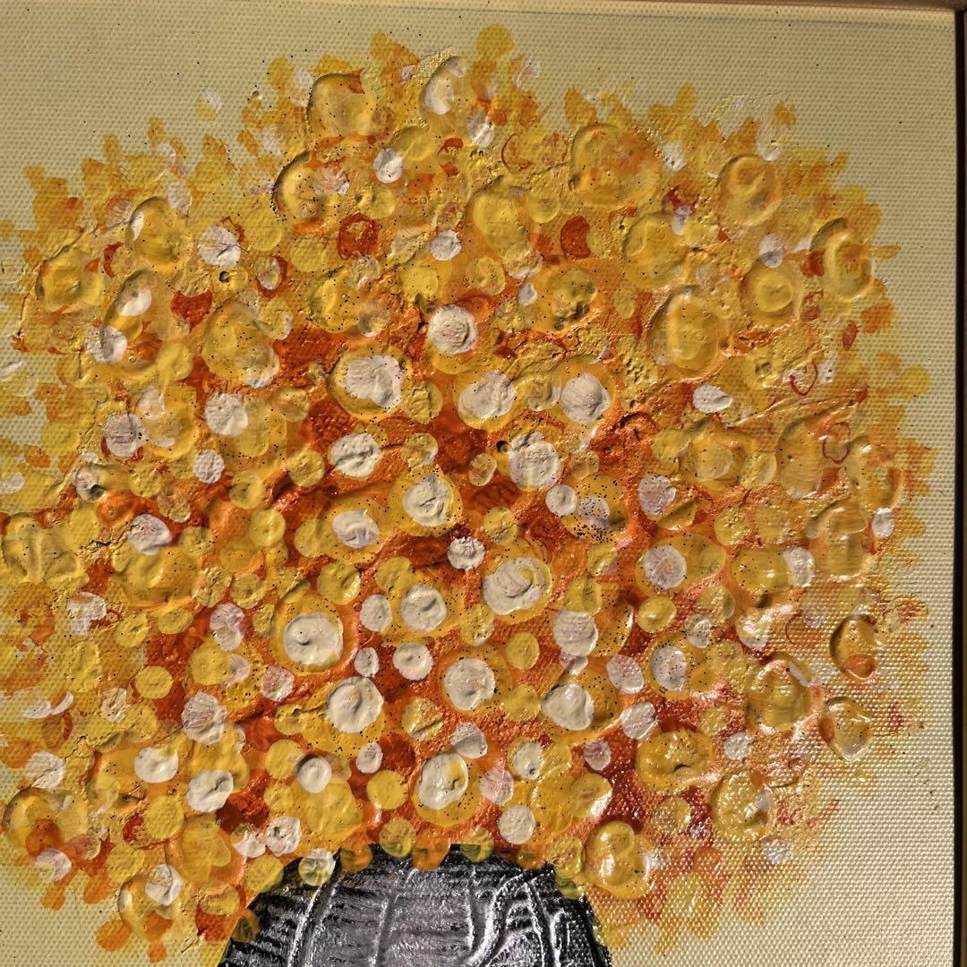 手書き油絵 花瓶の花 絵画 額付き インテリア 油彩画