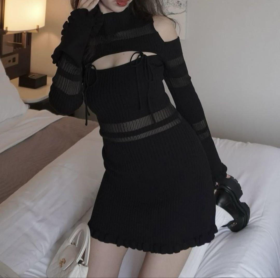 ワンピース amerge sheer ribbon feminine onepiece