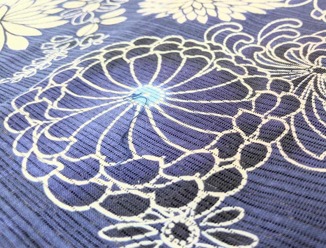 新品セール 帯とセット 綿絽 フリーサイズ レディース WJ6c1-m98470676309 浴衣 紺 菊 最安値2022
