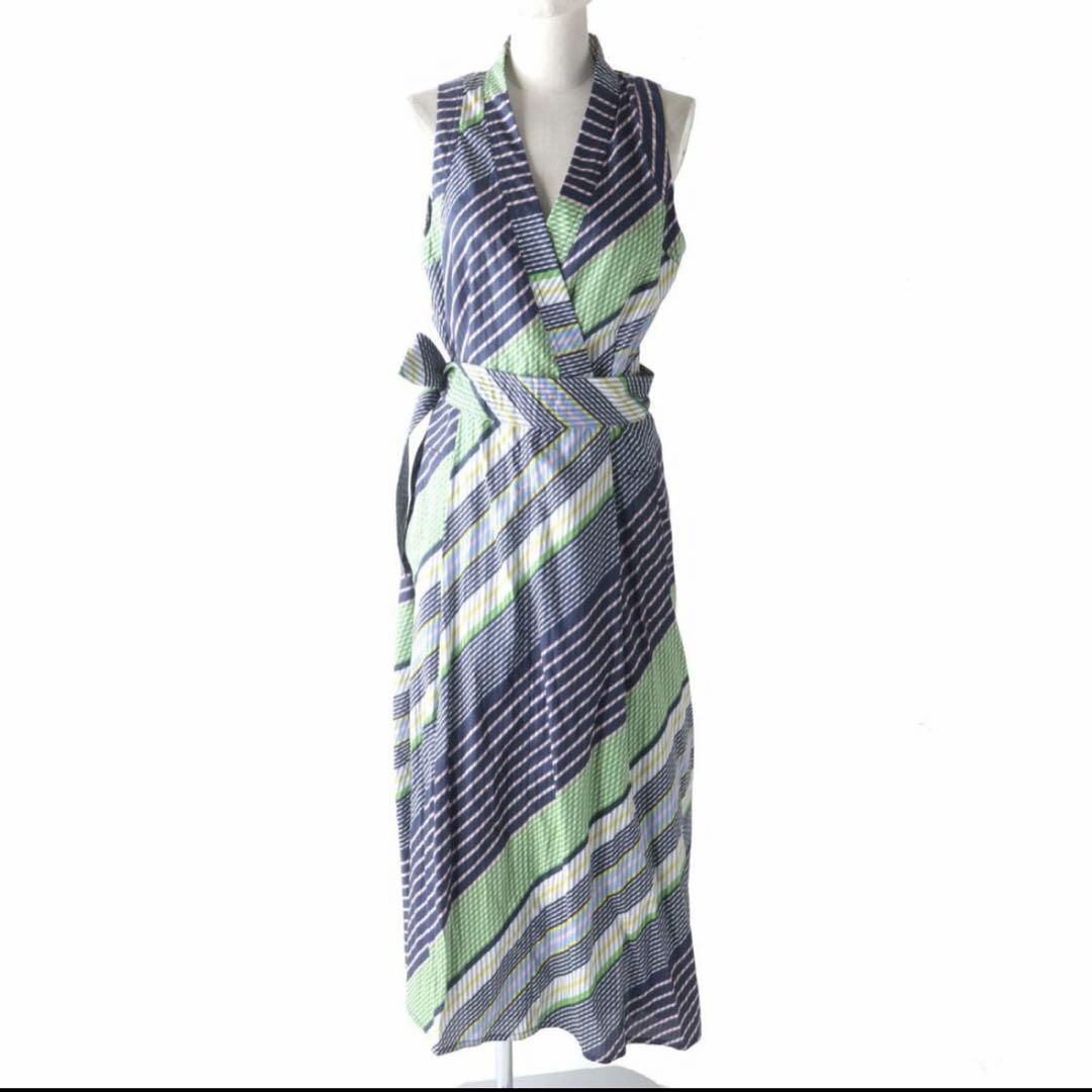 美品★トリーバーチ・シルク混 総柄 ノースリーブ ラップワンピース(M) Tory Burch - 美品☆トリーバーチ・シルク混 総柄 ノースリーブ