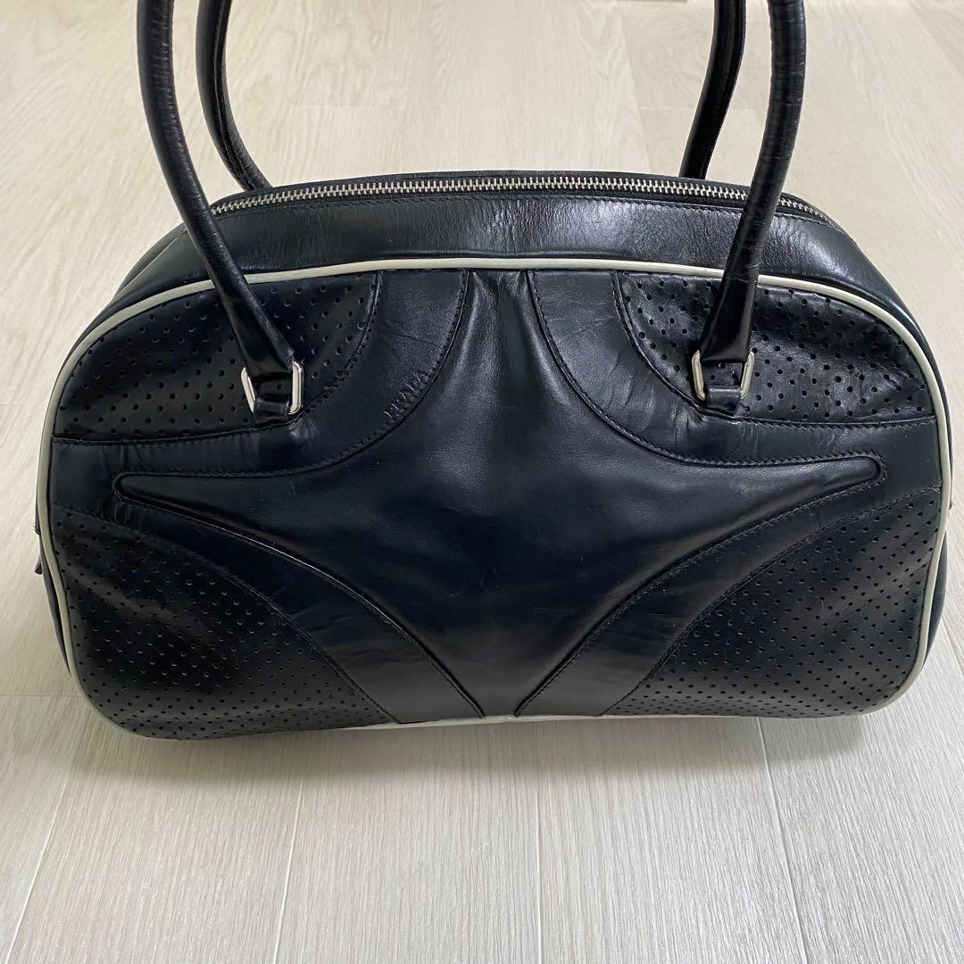 PRADA プラダ ハンドバッグ パンチングレザー ブラック 黒
