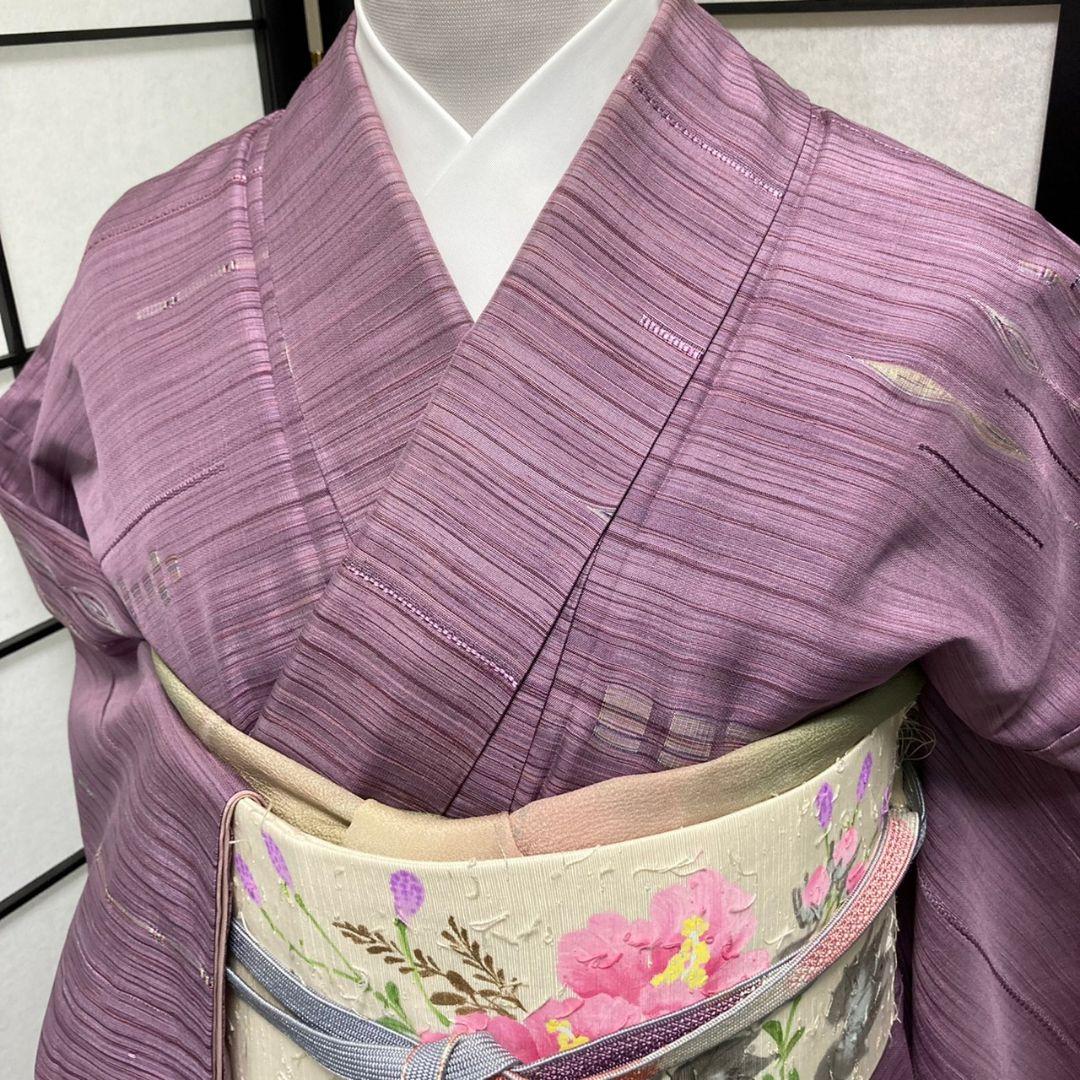 でございま 5306 正絹 着物 袷 薄葡萄 9sUPn-m98482674153 紬 横段 紫系 ∕すので