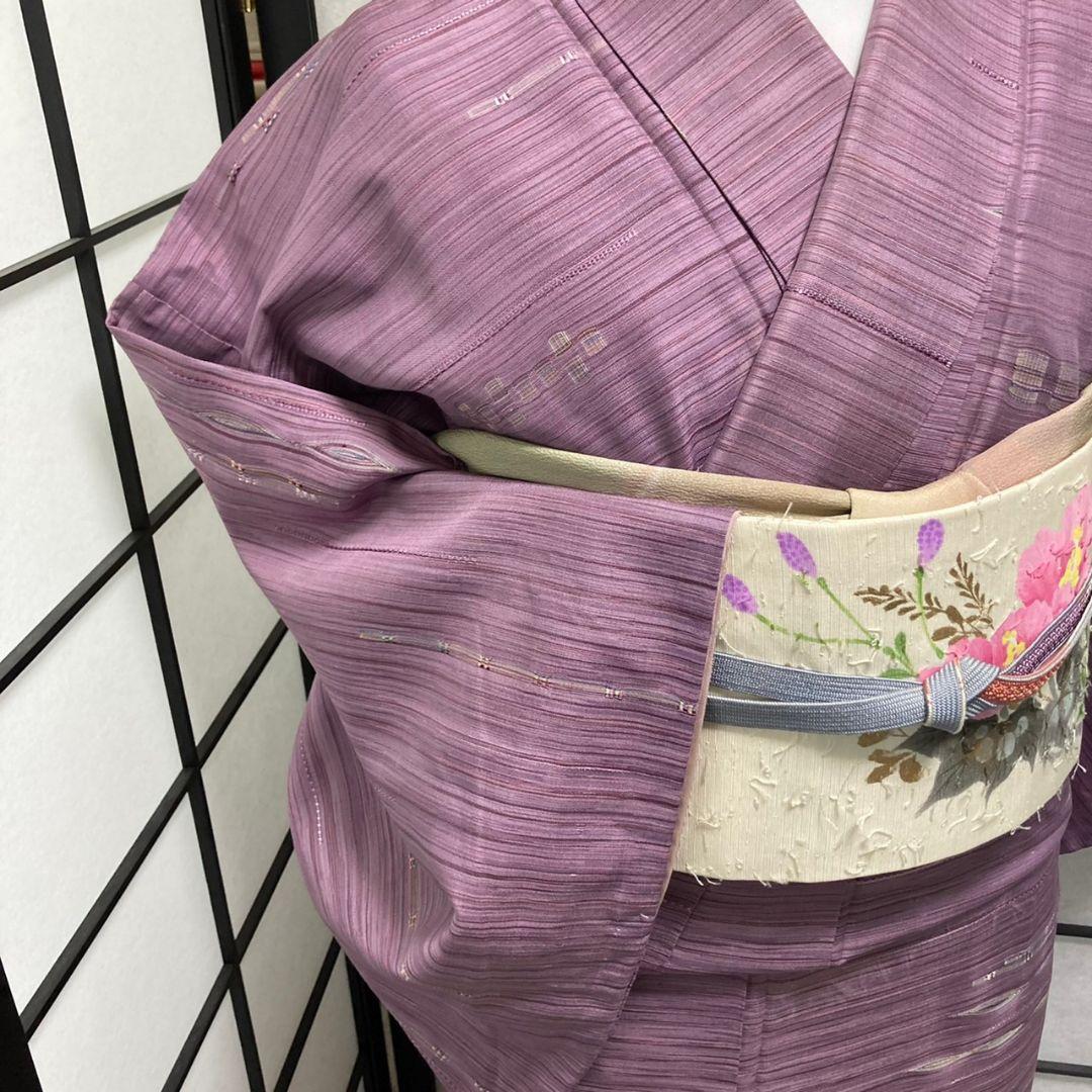 でございま 5306 正絹 着物 袷 薄葡萄 9sUPn-m98482674153 紬 横段 紫系 ∕すので