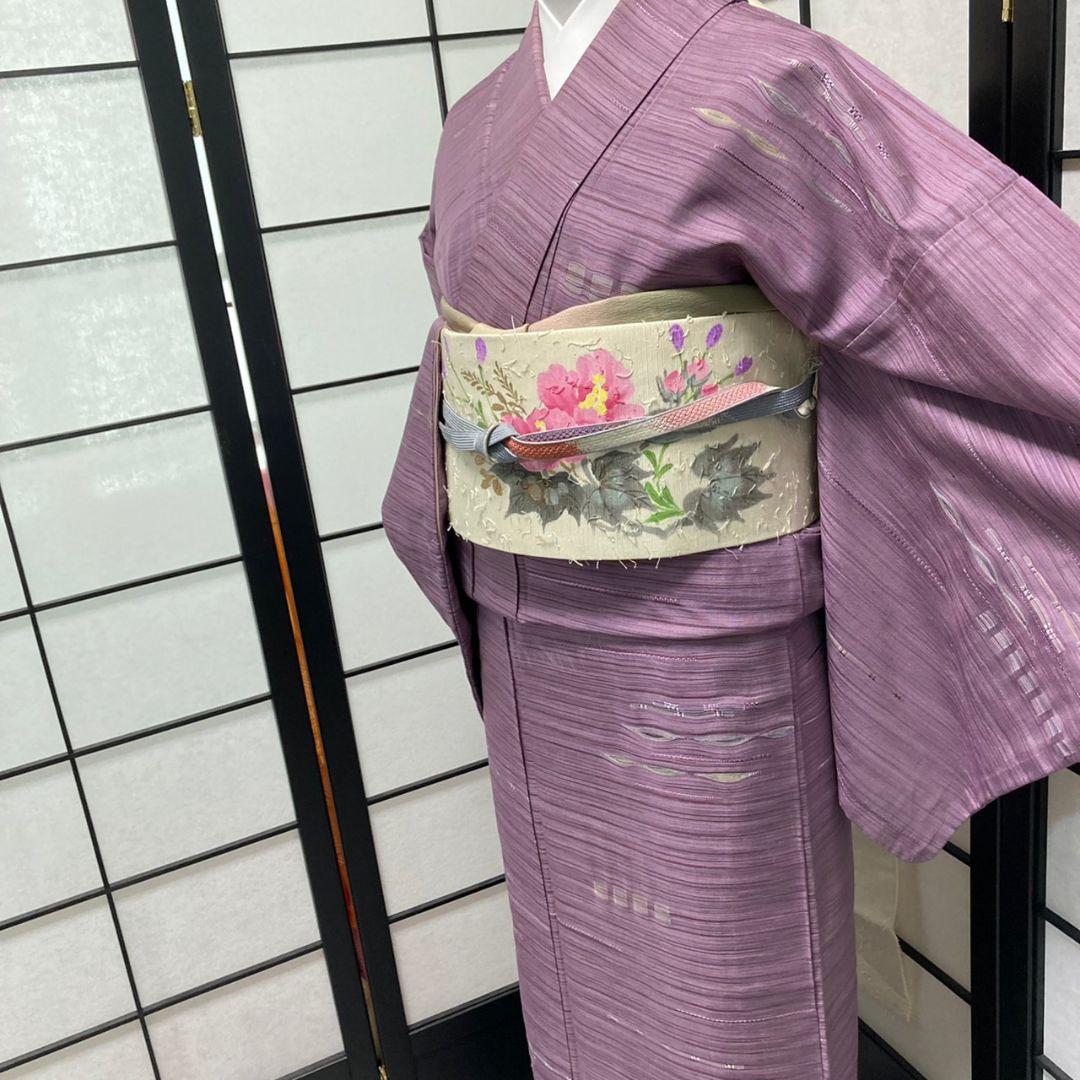 でございま 5306 正絹 着物 袷 薄葡萄 9sUPn-m98482674153 紬 横段 紫系 ∕すので