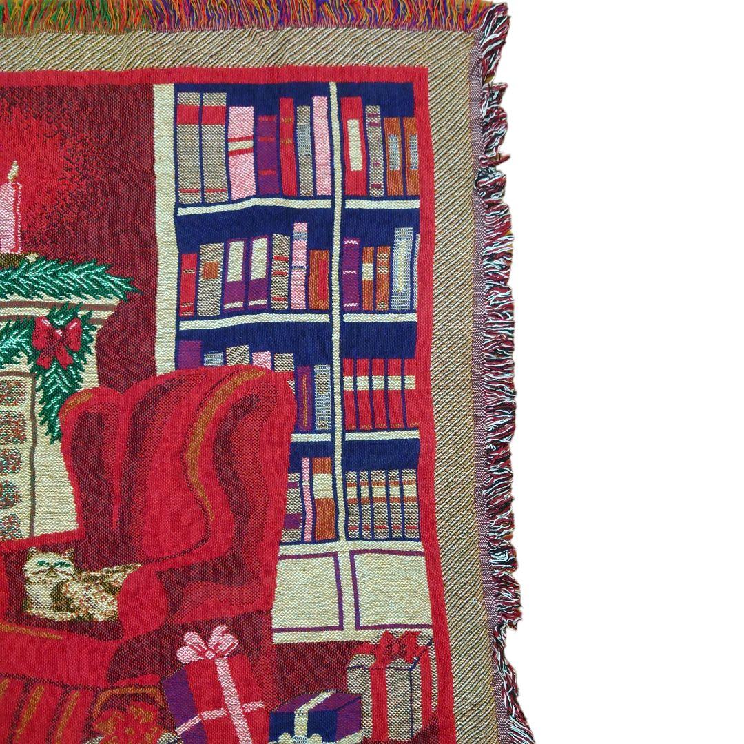 vintageラグ カーペット 暖炉、猫、クリスマス、クリスマスツリー 622