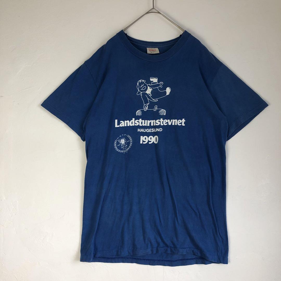 3243 90s シングルステッチ イベントT ビッグロゴ 半袖 Tシャツ 青