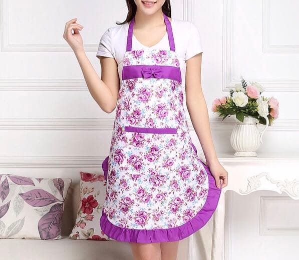 メルカリ 人気 軽い 花柄セレブ風ワンピースエプロン 紫 新品 パープル 499 中古や未使用のフリマ