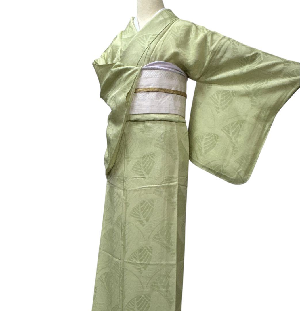 A82愛華 洗える　夏着物 色無地　正絹　花地紋　美品　身丈16cm A82愛華 洗える 夏着物 色無地 正絹 花地紋 美品 身丈16cm
