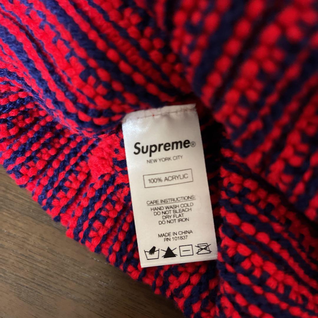 Supreme Contrast Stripe Beanie ビーニー赤黒セット wRVu6-m98496601495 格安高評価