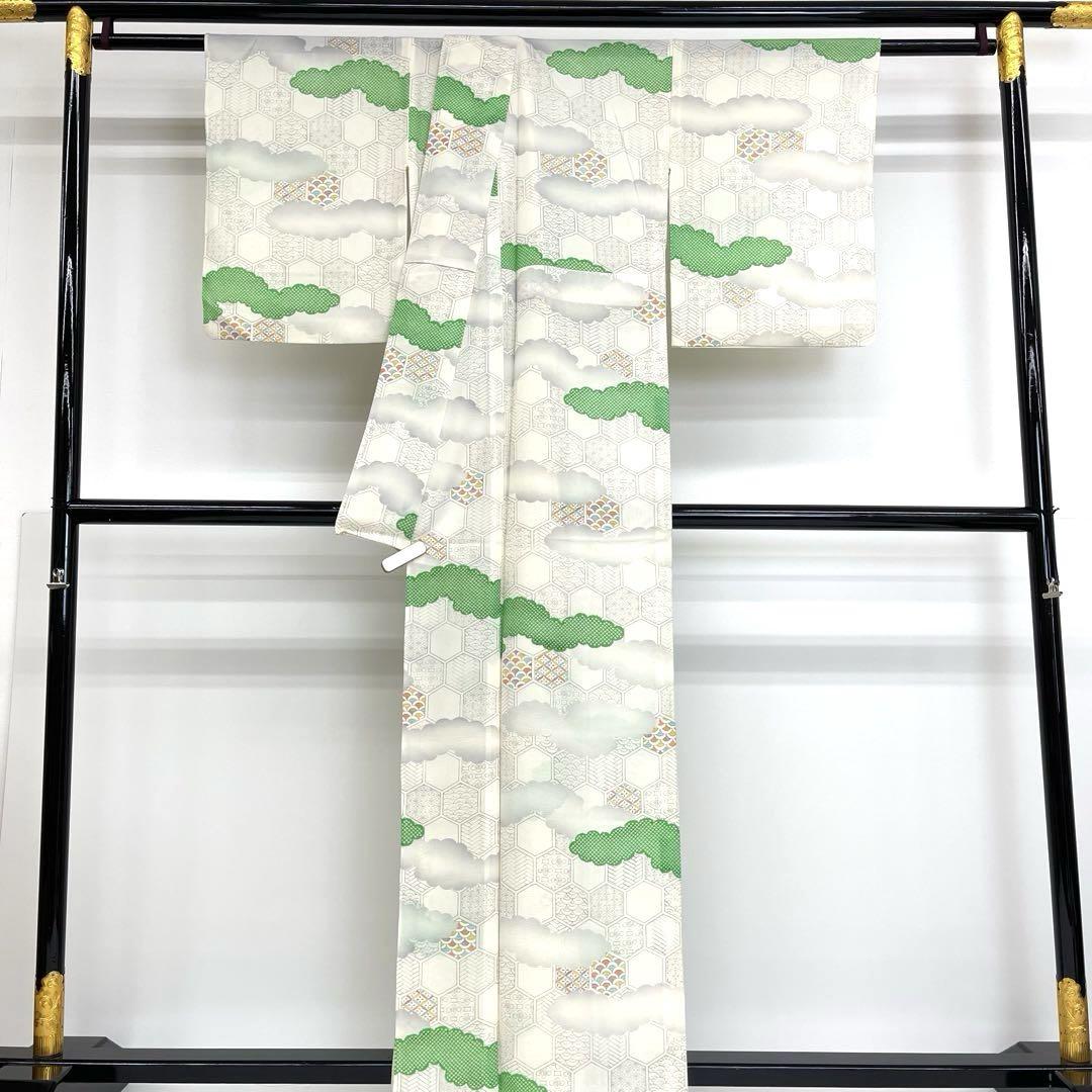 【着物と帯 時流】SK25763◆正絹 夏着物 小紋◆駒絽 白色 着物と帯 時流】SK25763◇正絹 夏着物 小紋◇駒絽 白色