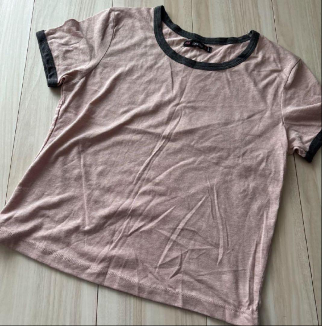ピンク クルーネック 半袖Tシャツ