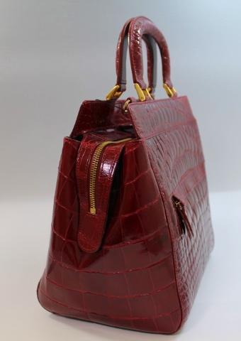 クロコダイル バッグ 本物 レッド ハンドバッグ ショルダー シャイニング加工